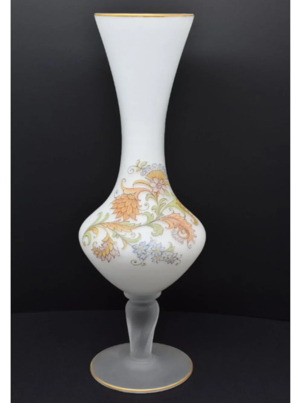 Vintage Frosted White Glass Vase with Boho Accents, 1960-1970s